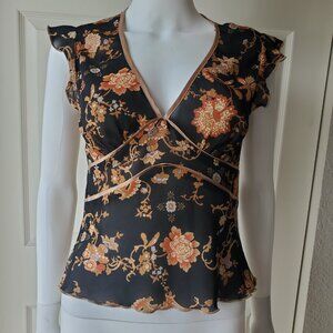 vintage y2k black floral print top size medium